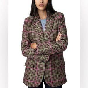 Zadig & Voltaire Vow Check Print Wool Blazer